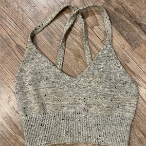 Speckled Knit Crop Top - Gray